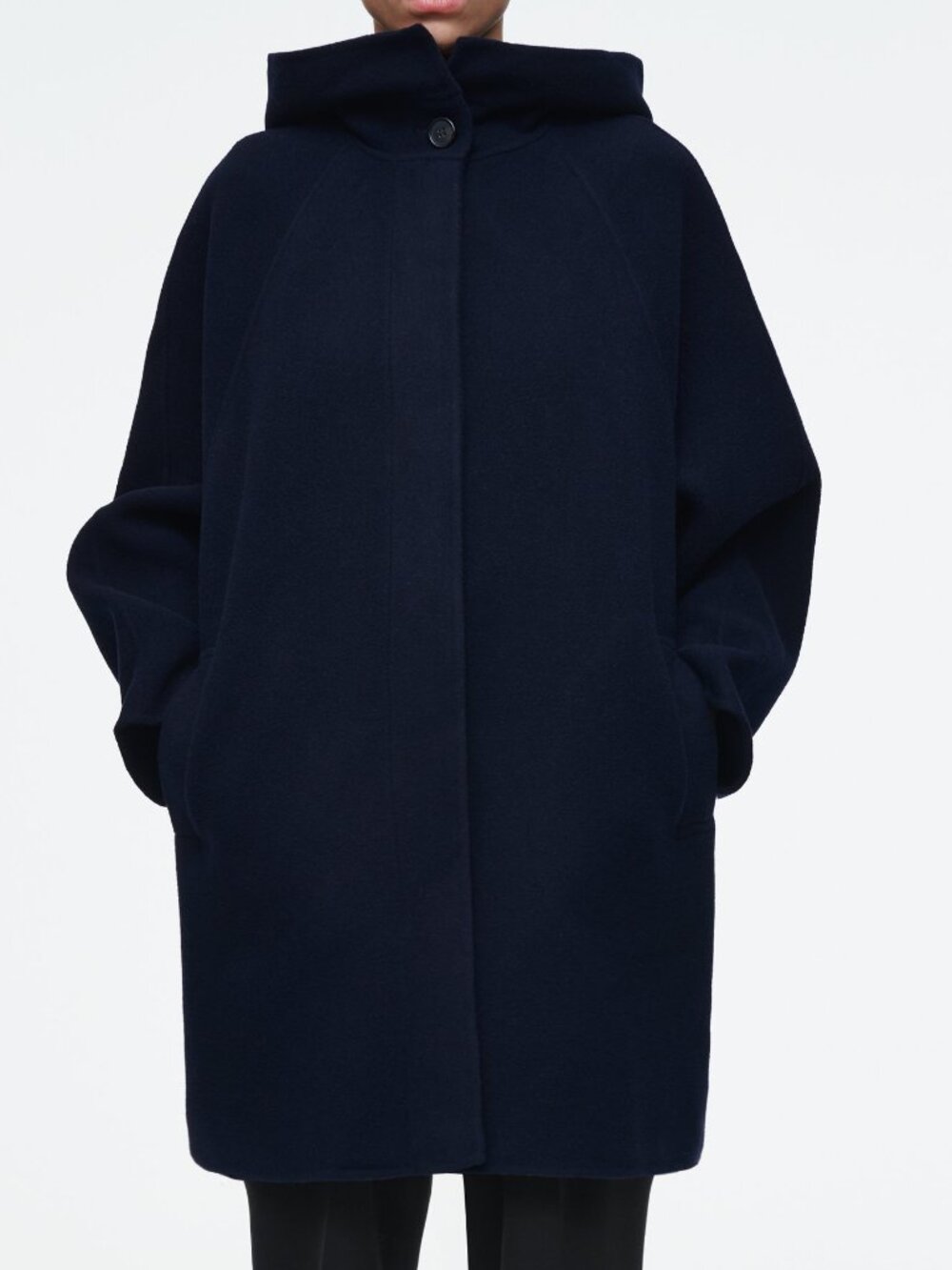 NWT COS Oversized Double-Faced 100% Wool Coat w/ Hood, Navy - Womens Large